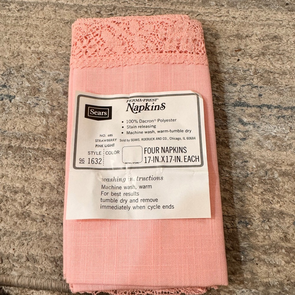 New Vintage Sears Perma-Prest Pink Lace Trim Napkins Set of 4 Bundle‎ 3Pack